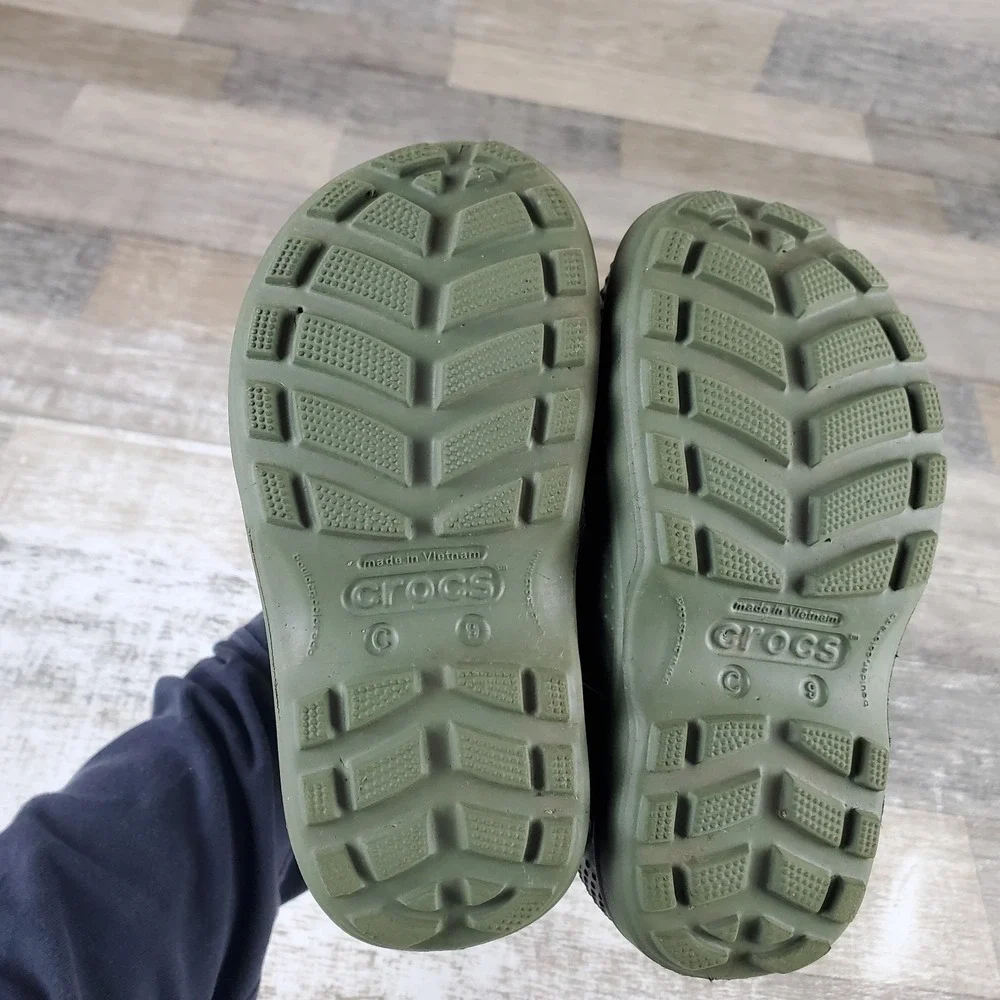 Crocs Handle It Kids Rain Boots Sz 9 C9 Green Rubber Handles Slip On Mid Top